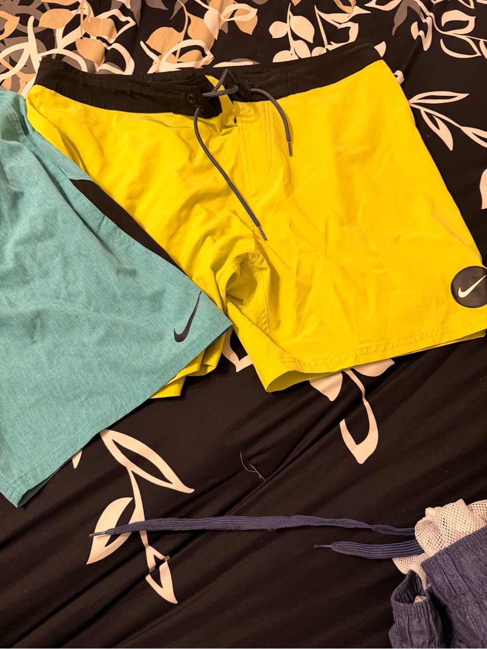 Nike Yellow and Black Swim Shorts with Teal Accent size large swim trunks